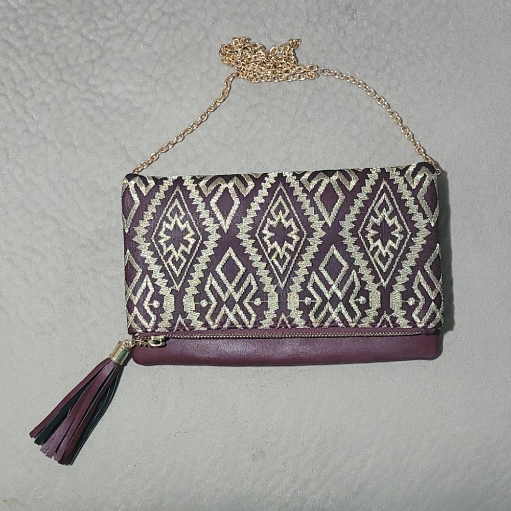 Embroidered Gold and Maroon Bag